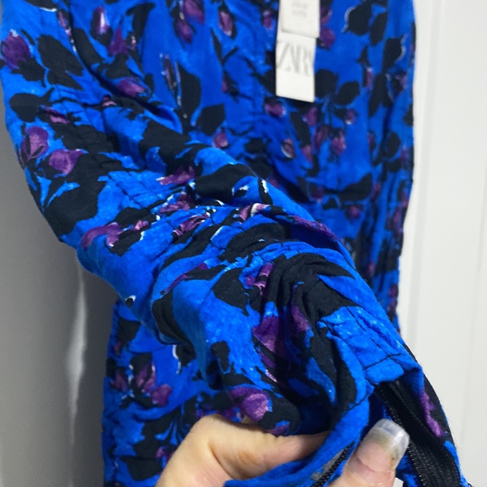 NWT Zara Dress Zara Ruched Long Sleeve Mini Dress Floral |Size XS - Picture 10 of 14